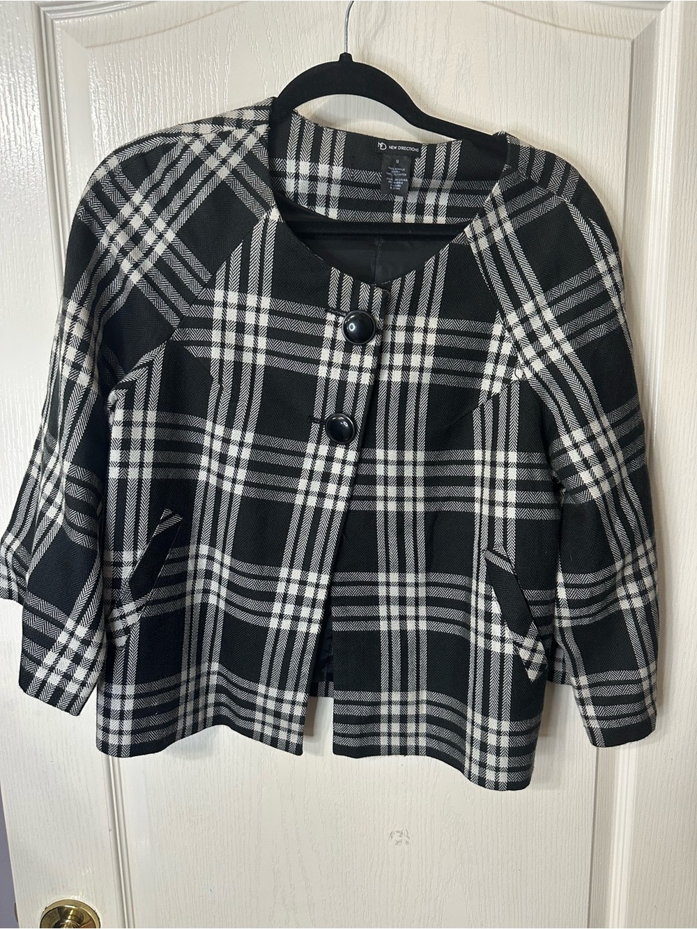 New directions Black & White Plaid Cropped Jacket